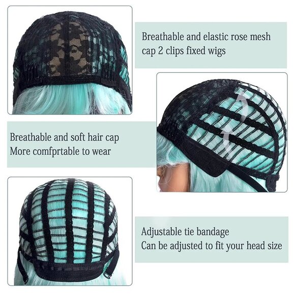 Mint Green Short Hair Wig with Bang - Picture 4 of 4